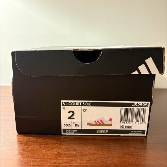 Adidas VL Court 3.0 K White and Pink Shoes Size 2 Girls Youth - Picture 3 of 7